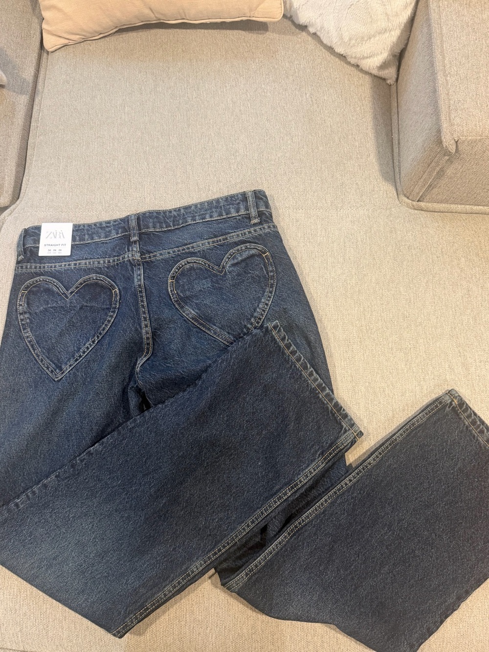 Zara Heart-Back Dark Blue Straight-Leg Jeans